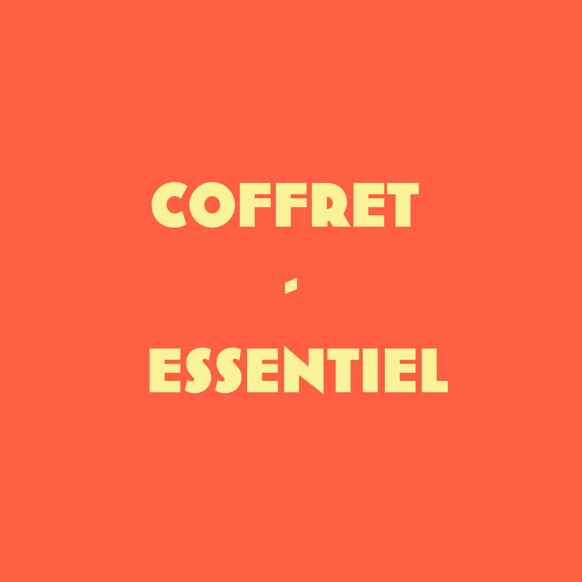 Visuel du coffret Essentiel : son nom en lettres jaunes sur fond corail